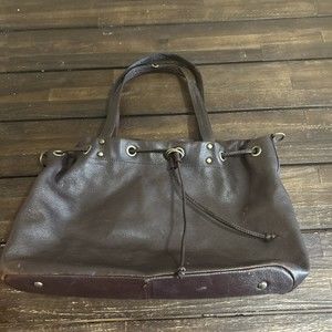 Hobo International Large Brown Leather Bag Purse Boho Satchel Pebbled Cinch